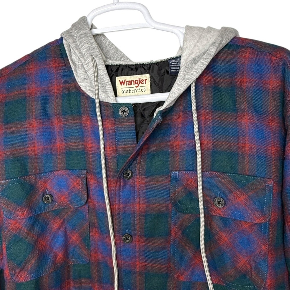 Wrangler Authentics Mens XL Quilted Lined Flannel Hooded Shirt Jacket Plaid NWT - Picture 7 of 16